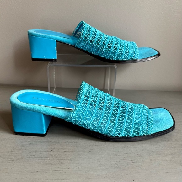 Karen Scott Blue Woven Netted Slip On Sandals Slide Heel Women 8M Open Toe - Picture 8 of 11
